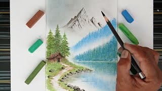 Beautiful landscape scenery drawing by pastels colour and pencil Drawing for beginners [upl. by Nylarac]