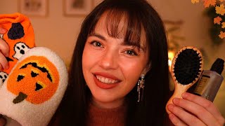 ASMR Cozy Autumn Personal Attention🧦🧸🎃skincare hairbrushing pampering layered sounds [upl. by Fablan]