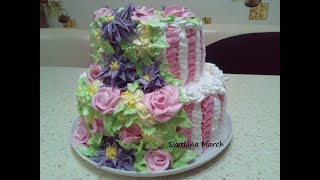 Как собрать двухъярусный торт украсить КРЕМОМ БЗК  How to assemble tiered cake decorate [upl. by Cavanagh]