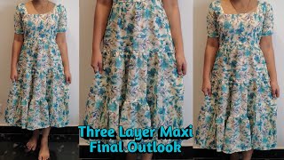 Three Layer Maxi Final outlook Cutting and Stitching For Beginners  Maxi Dress [upl. by Karlow]