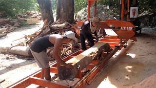 WoodMizer LT15 Wide processing urban recycled mahogany [upl. by Oribelle]