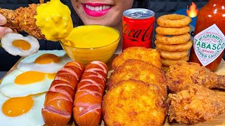 ASMR FRIED CHICKEN SAUSAGES EGGS ONION RINGS POTATO HASH BROWN MASSIVE Eating Sounds [upl. by Ydniahs]