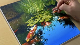 How to Draw a Koi Pond  Acrylic Painting Tutorial  STEP by STEP [upl. by Ohnuj]