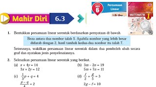 KSSM Matematik Tingkatan 1 Bab 6 persamaan linear mahir diri 63 no1no2 buku teks form 1 [upl. by Ayotnahs209]