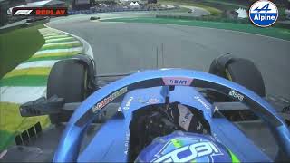 💥Esteban Ocon pierde el coche y choca contra Fernando Alonso Sprint ShootOut Q1 BrazilGP [upl. by Gustaf]