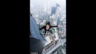 Chinese rooftopper unwittingly film he plunges top 62storey skyscraper while doing pullups stunt [upl. by Waiter765]