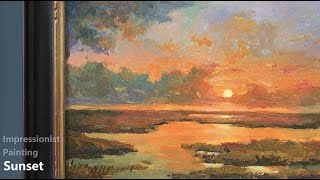 Impressionist Landscape  Easy Acrylic Painting  Sunset Scene [upl. by Lynelle]