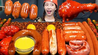 짜장라면 🖤 킬바사 소세지 모듬 소세지 양념치킨 먹방 Jjajang Ramen Chicken DrumStick Grilled Sausages Mukbang ASMR Ssoyoung [upl. by Peoples]