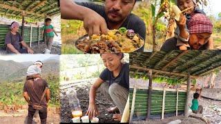 My three years old son helping me build a hut  authentic naga food  kents vlog [upl. by Scheer110]