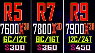 RYZEN 5 7600X3D vs RYZEN 7 7800X3D vs RYZEN 9 7900X3D  PC GAMES TEST [upl. by Glassman88]