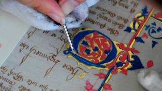 Medieval Manuscript Reproduction Part 5a Painting an illuminated letter [upl. by Krebs]