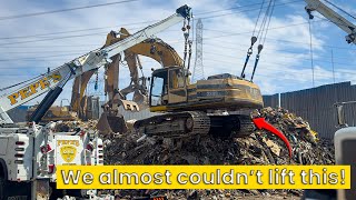 80000lb Excavator Stuck on Giant Landfill Full Recovery [upl. by Henriques]