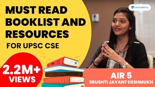 Must Read Booklist and Resources for UPSC CSE by AIR 5 Srushti Jayant Deshmukh [upl. by Lalad]