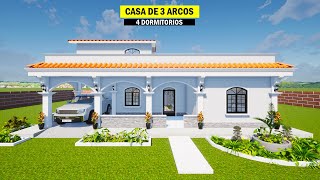 ✅Diseño de Casa 13x12 metros  Como construir una casa con 3 arcos  Recorrido Virtual 2024 [upl. by Dasya]