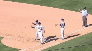 Dodgers turn a triple play on a bunt in front of the plate [upl. by Eceinal496]