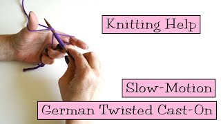 Knitting Help  Slow Motion German Twisted CastOn [upl. by Moffat310]