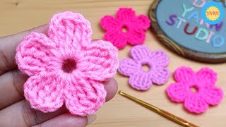 How to Crochet a Flower  Woolen Flower  Hand Embroidery  DIY Yarn Studio [upl. by Brittany]