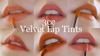 ENG NEW 2021 3ce Velvet Liptint Review  Swatches [upl. by Nylloh]