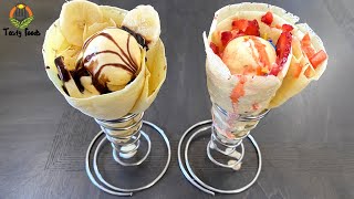 Ice Cream Crepe Cone Recipe  Street Style Crepe Cone  Tasty Foods  shorts [upl. by Gregg]