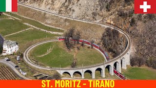 Winter Cab Ride St Moritz  Tirano Rhaetian Railway Bernina railway line  Switzerland Italy 4K [upl. by Yanarp]