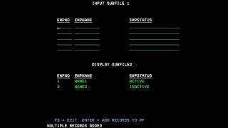 IBM i AS400 Tutorial Input subfile  Display more than one subfile at a time1 INPUT amp 1 DISPLAY [upl. by Nnylylloh]