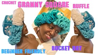 Crochet Granny Square Bucket Hat wh Color Control ruffles  Seamless GS  Step by step tutorial [upl. by Stephannie]