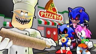 BABY SONICEXE SONICEXE AND BABY AMY VS ESCAPE PAPA PIZZAS PIZZERIA IN ROBLOX [upl. by Amie]