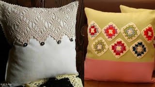 Création élégante à faire soi même  Coussins en tissu avec des unités au crochet [upl. by Neelie]