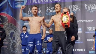 Full Josh Warrington v Carl Frampton official weighins and faceoffs [upl. by Lotte]