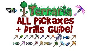 Terraria ALL Pickaxes amp Drills Guide Pickaxe vs Drill AxeDrax Chlorophyte LevelsSpeedList [upl. by Martineau]