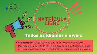 Preinscrición matricula libre 2023 [upl. by Yancey413]