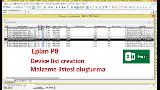 Device list creation Eplan P8 26 Otomatik malzeme listesi oluşturma Excel formatında çıktı alma [upl. by Seeto]