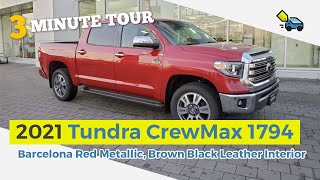 3 Minute Tour of 2021 Tundra CrewMax 1794 Barcelona Red Metallic Brown Black Leather [upl. by Brenza]