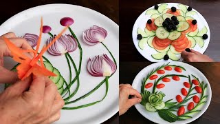 3 Vegetable Plate  Food Decoration  Vegetable Cutting Garnish [upl. by Auhsuj]