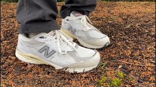 New Balance 990v3 Sea Salt  On Foot Review and Sizing Guide  M990AL3 [upl. by Haimarej]