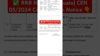 ✅ RRB NTPC Graduate CEN 052024 Corrigendum Notice 👇rrbntpcexam rrb rrbgroupd [upl. by Yorled874]