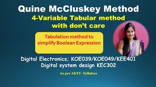 U1L101  Quine Mccluskey Minimization 4 variable tabular method with Dont careTabulation Method [upl. by Thorbert388]