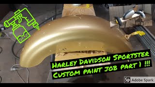 Harley Davidson Sportster custom paint part 1 repairs prep and base coat [upl. by Alegre]