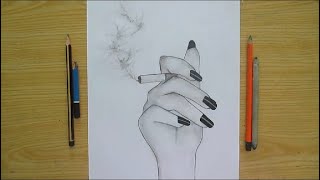 How to draw girl hands  hands drawing with smoking  pencil sketch drawing by 3d art [upl. by Hueston330]