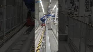 Our designed and produced linear rail supporting Yaskawa robot is applied to automated handling [upl. by Yelsel]