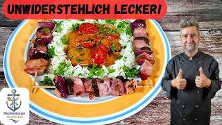 Leckere Kasslerspieße mit Champignons aus der Pfanne [upl. by Delbert833]