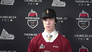 2024 QMJHL Draft  Liam Arsenault after being drafted by the AcadieBathurst Titan [upl. by Acirne]