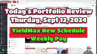 Todays Portfolio Review Sept 12 2024 Yieldmax New schedule Weekly pay [upl. by Dnaltiac]