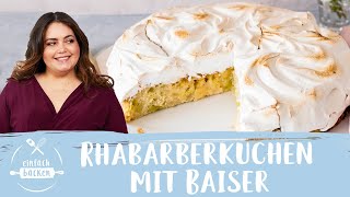 Rhabarberkuchen mit Baiser  RhabarberBaiserkuchen 😋 I Einfach Backen [upl. by Nutsud]