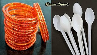 3 Superb Home Decor Ideas using Plastic Spoons and Old Bangles  DIY crafts using waste material [upl. by Placidia883]