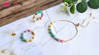 Heishi Beads Bracelet Ring Earrings  Tutorial on Beaded Wrap Jewelry [upl. by Akiemaj]