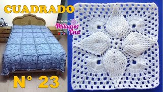 Cuadrado N° 23 Tejido a crochet hojas en relieves paso a paso para mantitas y cobijas de bebe [upl. by Shing993]