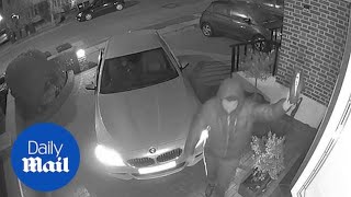 Moment thieves use hitech device to steal £25000 keyless BMW [upl. by Monro]