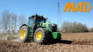 John Deere 6215R plowing harrowing and transport [upl. by Ime776]