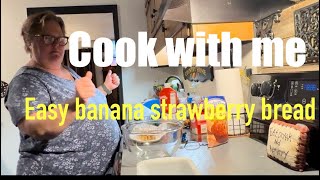 Cook with me A quick banana strawberry bread [upl. by Landahl]